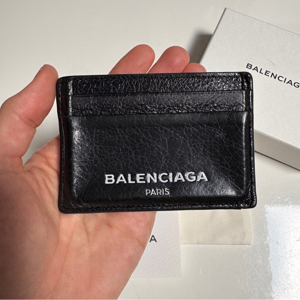 Balenciaga Black Leather Card Holder Mens Wallet - Picture 3 of 7